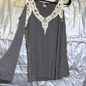 VENUS Charcoal Top with Cream Lace Detail